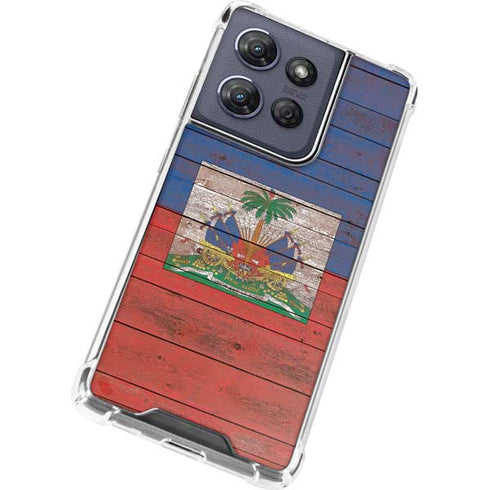 Haiti Flag Dark Wood Moto G Power 5G (2025) Clear Case